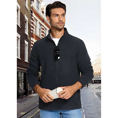 Men’s Casual Fleece Jacket Full Zip with Pockets and Collar