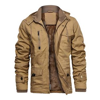 Men’s Hooded Winter Fleece Jacket Military Coat with Cargo Pockets