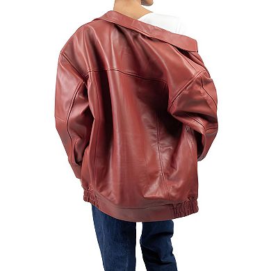 Oversized Leather Jacket Women Lambskin Fall Fashion Plus Size Style