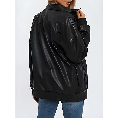 Women’s Zip-Up Oversized Motorcycle Jacket
