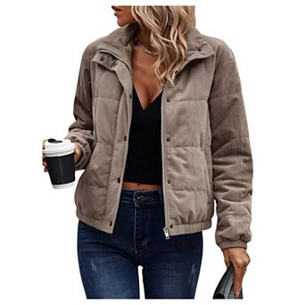 Women’s Corduroy Puffer Bomber Jacket with Long Sleeves