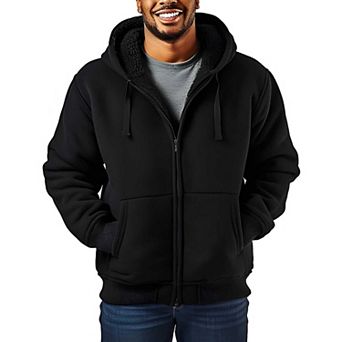 Men's Sherpa Lined Heavyweight Full Zip Fleece Hoodie Winter Coat