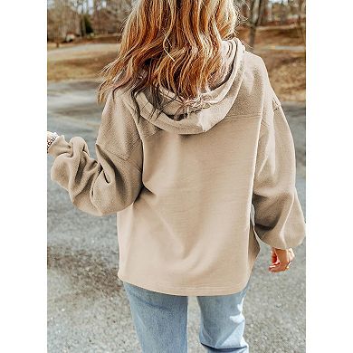 Womens Fuzzy Sherpa Hooded Zip Up Jacket with Pockets