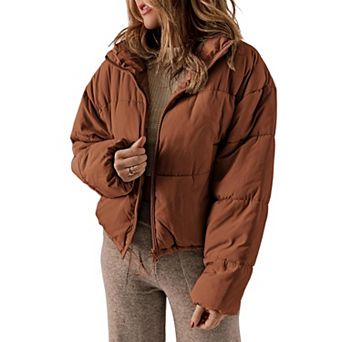 Women’s Quilted Puffer Jacket with Full Zip and Pockets
