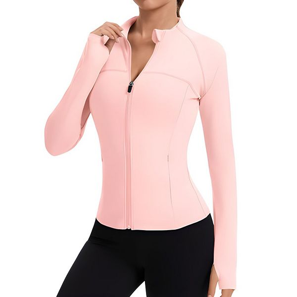 レディースウェア yakkokko Women's Slim Fit Full Zip Workout Jacket with Thumb Holes