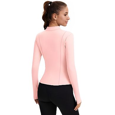 Women’s Slim Fit Full Zip Workout Jacket with Thumb Holes
