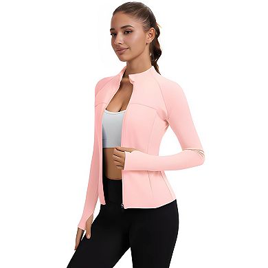 Women’s Slim Fit Full Zip Workout Jacket with Thumb Holes
