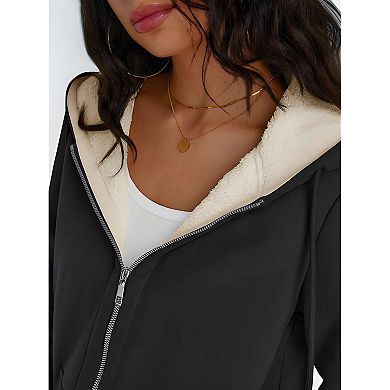 Womens Fleece Lined Zip Up Hoodie Warm Fall Winter Jacket Sweatshirt