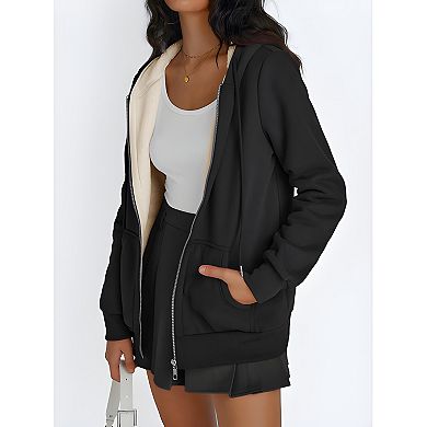 Womens Fleece Lined Zip Up Hoodie Warm Fall Winter Jacket Sweatshirt