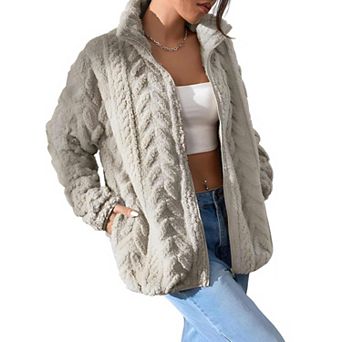 Women's Casual Fleece Jacket Full-Zip Stand Collar Coat