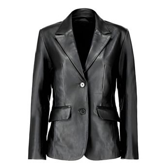 Classic 2 Button Lambskin Leather Blazer Women Casual Suit Jacket