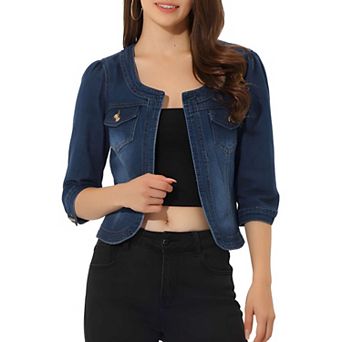 Women’s 3/4 Sleeve Cropped Denim Cardigan Jacket