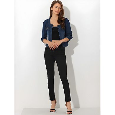 Women’s 3/4 Sleeve Cropped Denim Cardigan Jacket