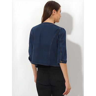 Women’s 3/4 Sleeve Cropped Denim Cardigan Jacket