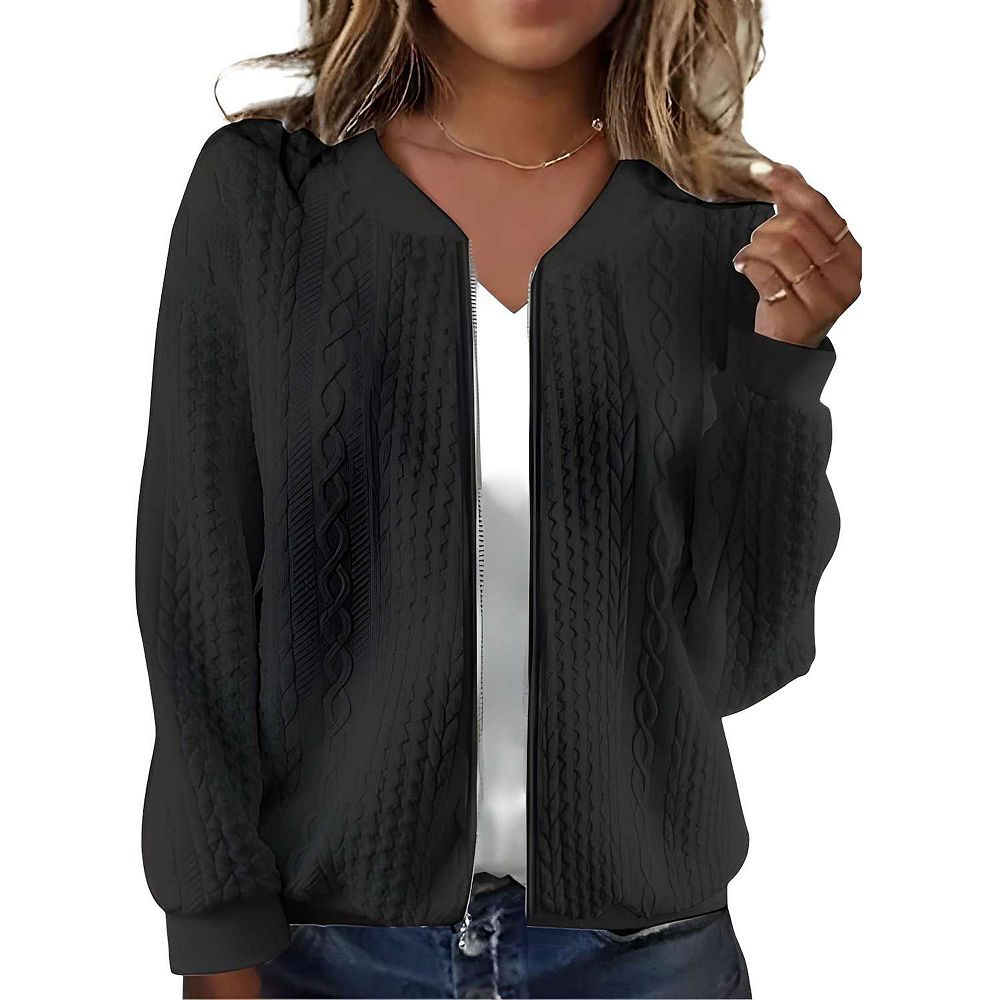 Zip Up Collared Neck Coat with Pockets