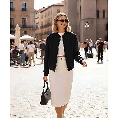 Womens Zip Up Stand Collar Sweatshirt Jacket Casual Coat with Pockets