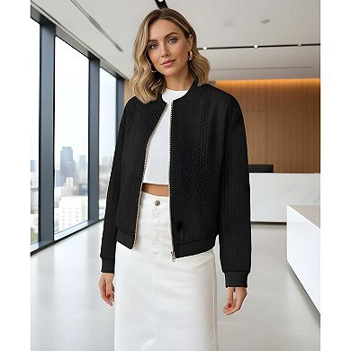 Womens Zip Up Stand Collar Sweatshirt Jacket Casual Coat with Pockets