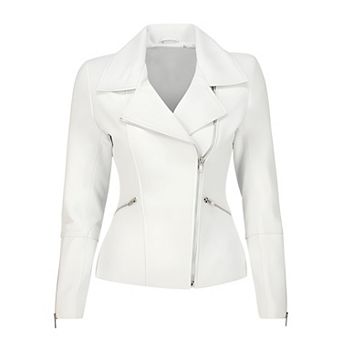 Womens Asymmetrical Zip Up Lambskin Leather Motorcycle Biker Jacket