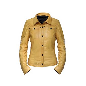 Womens Button Front Lambskin Leather Shacket Casual Shirt Style Jacket