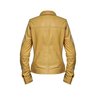 Womens Button Front Lambskin Leather Shacket Casual Shirt Style Jacket