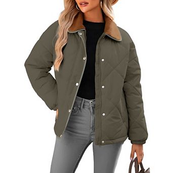 Warm Quilted Puffer Jacket with Long Sleeves and Button Front