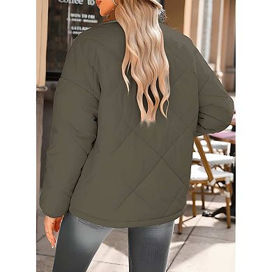Warm Quilted Puffer Jacket with Long Sleeves and Button Front