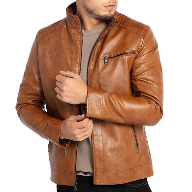 Mens Lightweight Moto Style Jacket in Faux Leather