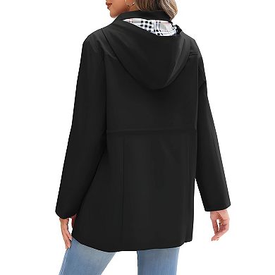 Women’s Waterproof Long Hooded Raincoat Windbreaker Coat