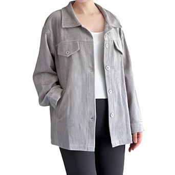 Women’s Long Sleeve Corduroy Shirt Jacket with Pockets