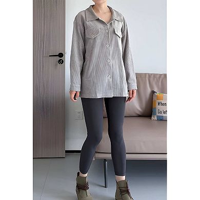 Women’s Long Sleeve Corduroy Shirt Jacket with Pockets