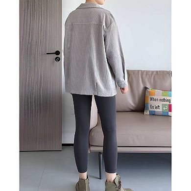 Women’s Long Sleeve Corduroy Shirt Jacket with Pockets