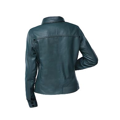 Women Button Front Lambskin Leather Shacket Casual Long Sleeve Jacket