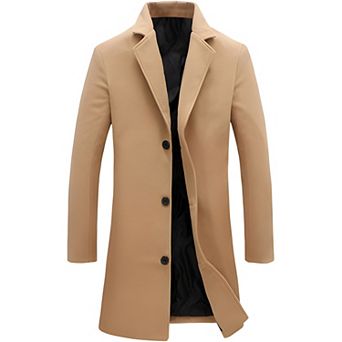 Men's Wool Blend Pea Coat Single-Breasted Notched Collar Overcoat