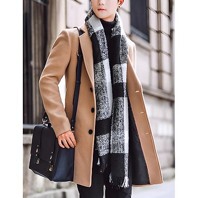 Men's Wool Blend Pea Coat Single-Breasted Notched Collar Overcoat
