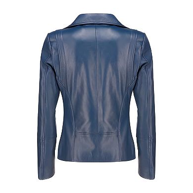 Women Asymmetrical Zip Lambskin Leather Moto Jacket Casual Biker Coat