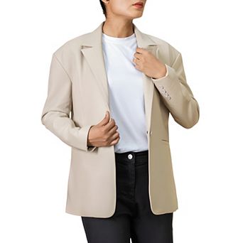 Oversized Lambskin Leather Blazer Women Business Casual Plus Size Jacket