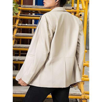Oversized Lambskin Leather Blazer Women Business Casual Plus Size Jacket