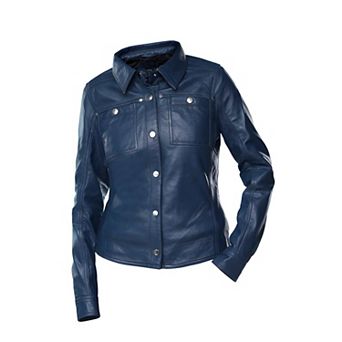 Women’s Button Front Lambskin Leather Shacket Casual Long Sleeve Jacket