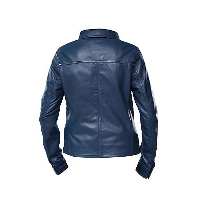 Women’s Button Front Lambskin Leather Shacket Casual Long Sleeve Jacket