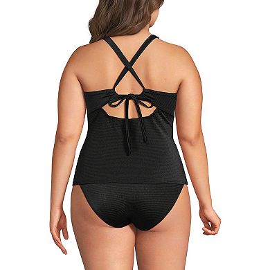 Plus Size Lands' End Shine Ribbed Tankini Top and High Waisted Bottom Swimsuit Set