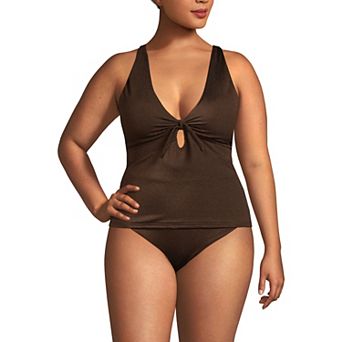 Plus Size Lands' End Shine Ribbed Tankini Top and High Waisted Bottom Swimsuit Set