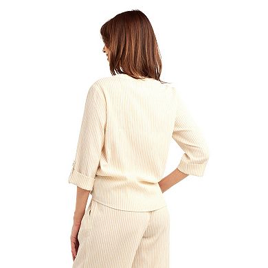 Women's AB Studio Button Front Mandarin Collar Top