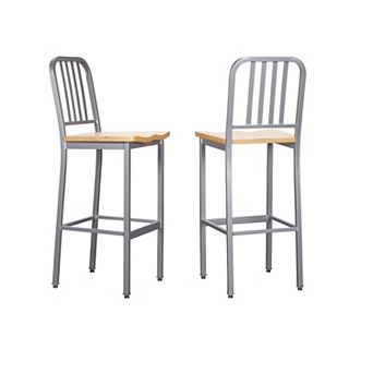 Linon Frazier Metal Barstool with Wood Seat Set of 2