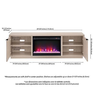 Finley & Sloane Mansfield Rectangular TV Stand with Built-In Crystal Fireplace
