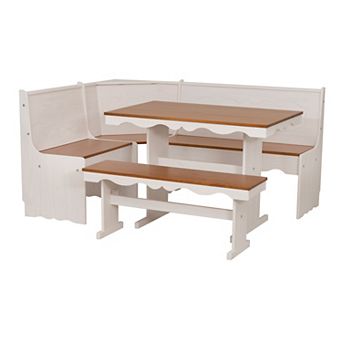 Linon Clara Cottage Nook Corner Dining Set with Benches