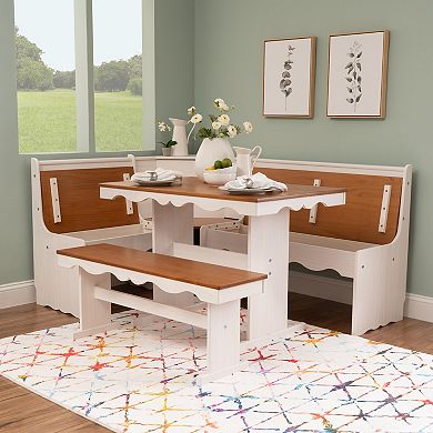 Linon Clara Cottage Nook Corner Dining Set with Benches