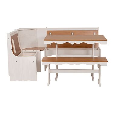 Linon Clara Cottage Nook Corner Dining Set with Benches