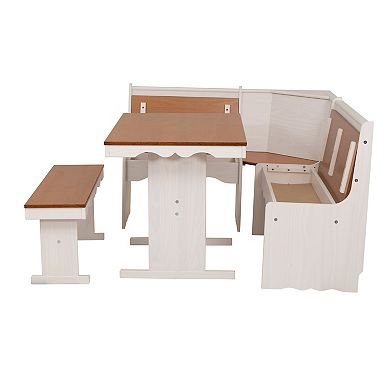 Linon Clara Cottage Nook Corner Dining Set with Benches