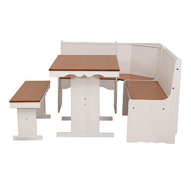 Linon Clara Cottage Nook Corner Dining Set with Benches