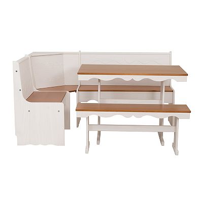 Linon Clara Cottage Nook Corner Dining Set with Benches